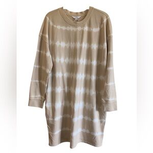 TIME & TRU Women Size XL Beige Tie Dye Sweatshirt Sweater Dress With Pockets NWT